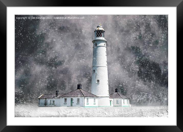 Nash Point Lighthouse - Snow Blizzard (Marcross) Framed Mounted Print by Lee Kershaw