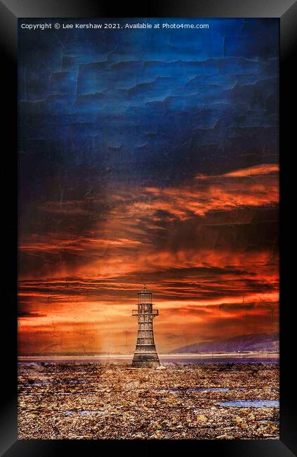 Radiant Red Lighthouse: A Captivating Dusk Scene Framed Print by Lee Kershaw