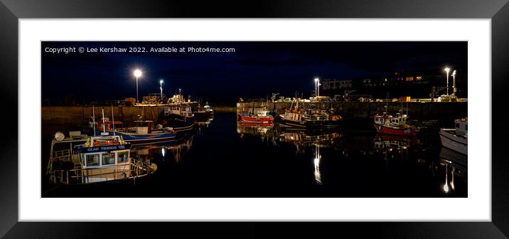 "Moonlit Serenity: Seahouses Harbour at Night" Framed Mounted Print by Lee Kershaw