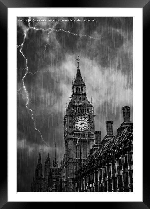 Stormy Symbolism: The Striking Power of Big Ben Framed Mounted Print by Lee Kershaw