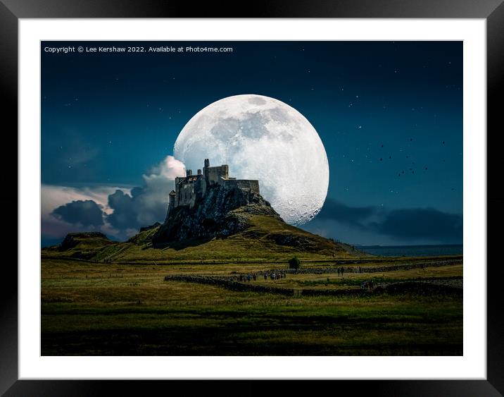 "Celestial Enchantment: Moonlit Magic at Lindisfar Framed Mounted Print by Lee Kershaw