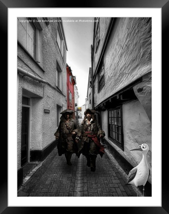 Pirates and Pesky Bird on the Backstreets of Looe Framed Mounted Print by Lee Kershaw