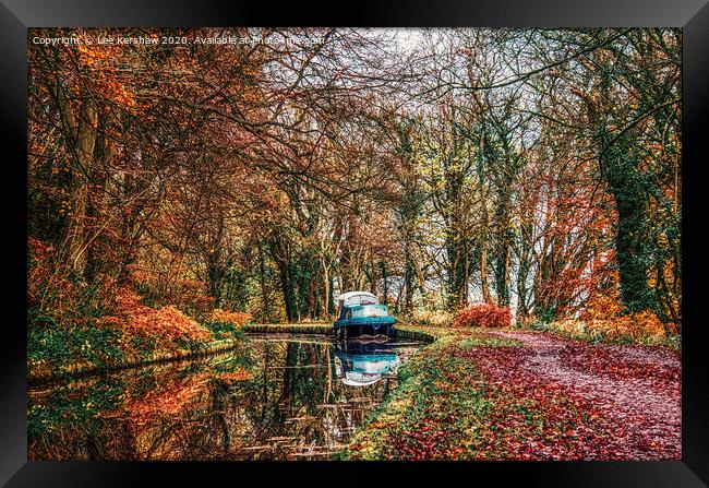 Autumn Canal Boat on the Brecon and Monmouthshire Canal Framed Print by Lee Kershaw