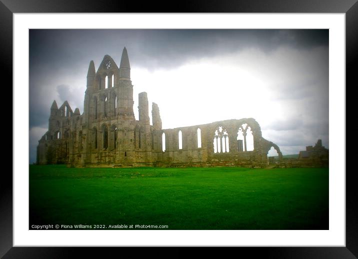 Whitby Abbey ruins on a cloudy day Framed Mounted Print by Fiona Williams