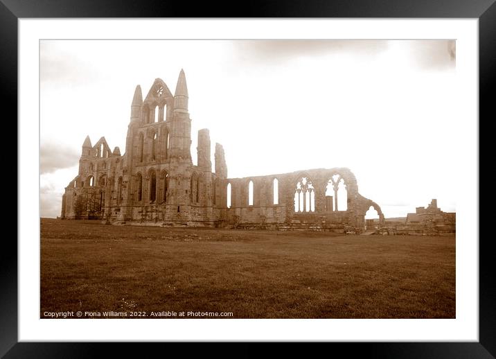 Whitby Abbey ruins in Sepia Framed Mounted Print by Fiona Williams