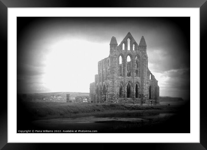 Whitby Abbey in Black and White Framed Mounted Print by Fiona Williams
