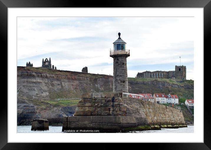 Whitby Abbey St Mary's Church and the lighthouse f Framed Mounted Print by Fiona Williams