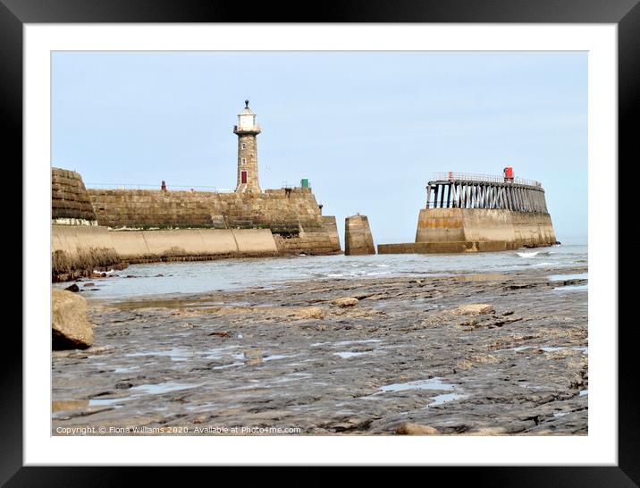 Whitby pier from the beach Framed Mounted Print by Fiona Williams