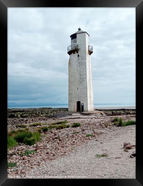 Southerness Lighthouse side on Framed Print by Fiona Williams