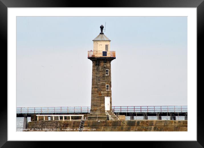Whitby Lighthouse and pier Framed Mounted Print by Fiona Williams