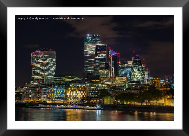 City of London at night Framed Mounted Print by Andy Dow