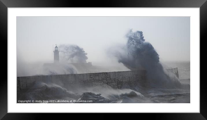 Wild storm at Newhaven Lighthouse Framed Mounted Print by Andy Dow