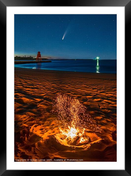 Comet Neowise Beach fire Framed Mounted Print by Steven Lomas