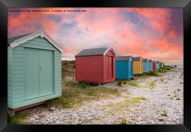 Beach Huts Findhorn Moray Scotland Framed Print by Iain Gordon