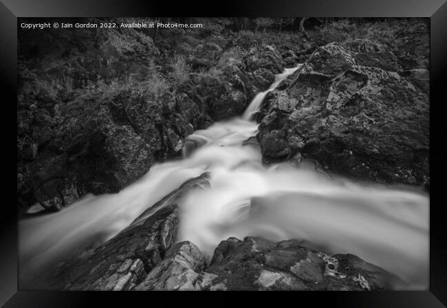 Falls of Feugh Waterfall Banchory Royal Deeside Black and White Scotland Framed Print by Iain Gordon