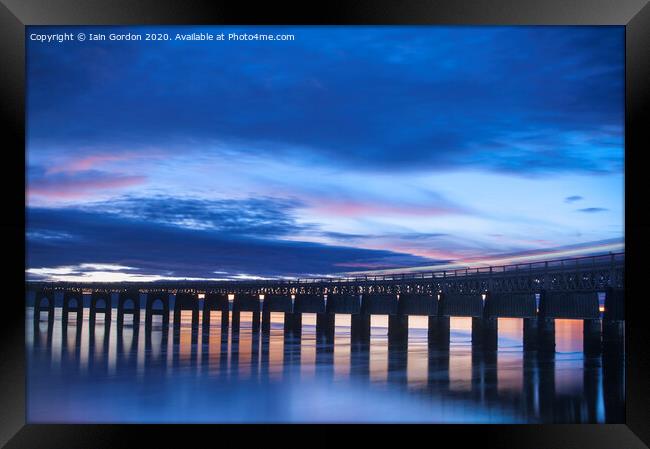 Tay Rail Bridge Sunset  Reflections Dundee Scotlan Framed Print by Iain Gordon