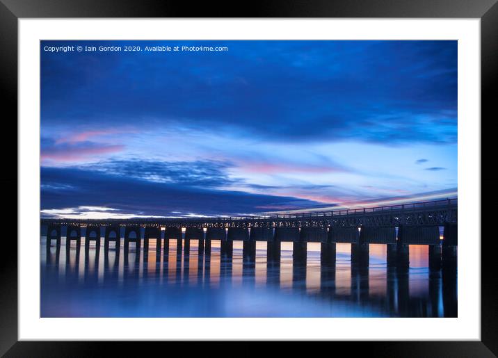Tay Rail Bridge Sunset  Reflections Dundee Scotlan Framed Mounted Print by Iain Gordon