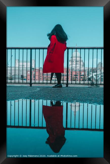The Girl in Red Coat Framed Print by Joey Palomeno