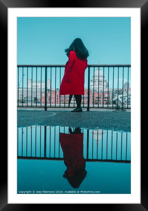 The Girl in Red Coat Framed Mounted Print by Joey Palomeno