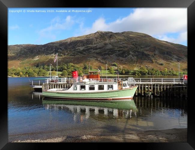 Boats at the jetty Ullswater Lake District  Framed Print by Sheila Ramsey