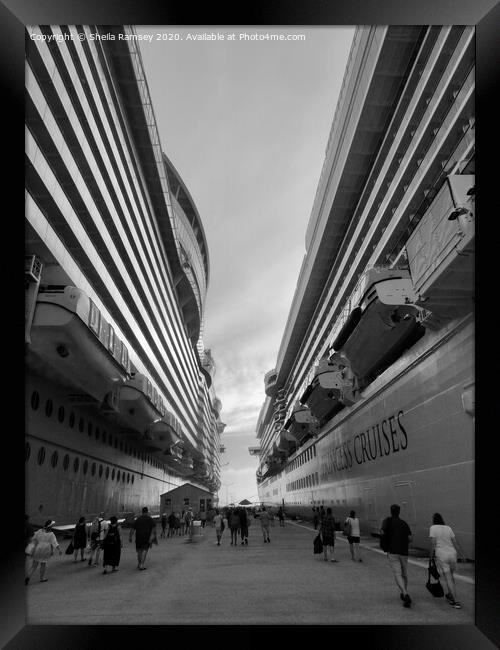 Ships in perspective mono Framed Print by Sheila Ramsey