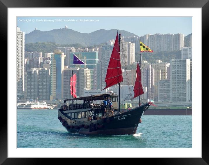 Junk boat Hong Kong harbour Framed Mounted Print by Sheila Ramsey