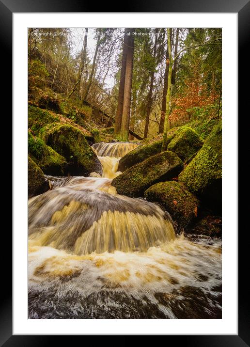 Enchanting Waterfall in a Forest Framed Mounted Print by Stephen Hollin