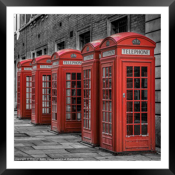 London Telephone Boxes Framed Mounted Print by Stephen Bailey