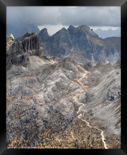 Broody skies over the Dolomites Framed Print by Stephen Bailey