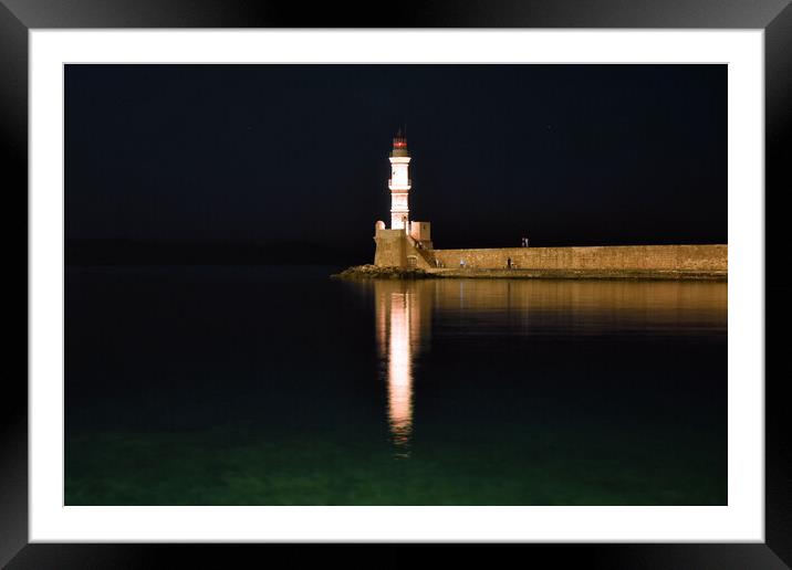 Lighthouse at night Framed Mounted Print by Adrianna Bielobradek