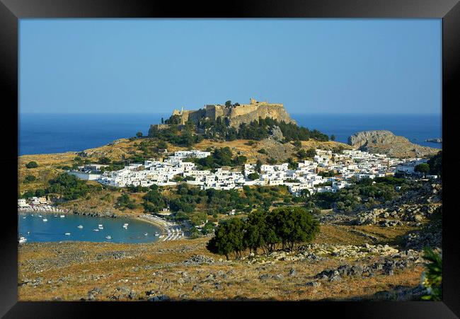 Lindos village view Framed Print by Adrianna Bielobradek