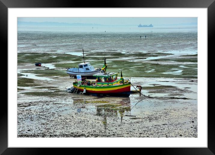 Boat at sea at low tide Framed Mounted Print by Adrianna Bielobradek