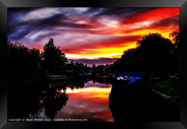Ely Riverside Dramatic Sunset Framed Print by Alison Whelan