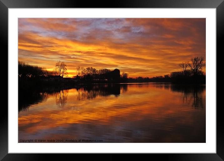 Early morning sunrise on the riverTarn in South We Framed Mounted Print by Karen Noble