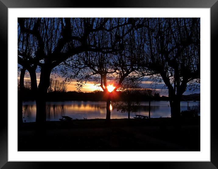 Sunset in Moissac South West of France, a lovely sunset at a picnic area next to the river Tarn, Framed Mounted Print by Karen Noble