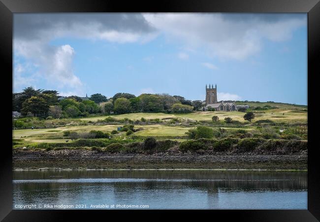 St Uny's Church, Lelant, Landscape, Cornwall, England Framed Print by Rika Hodgson
