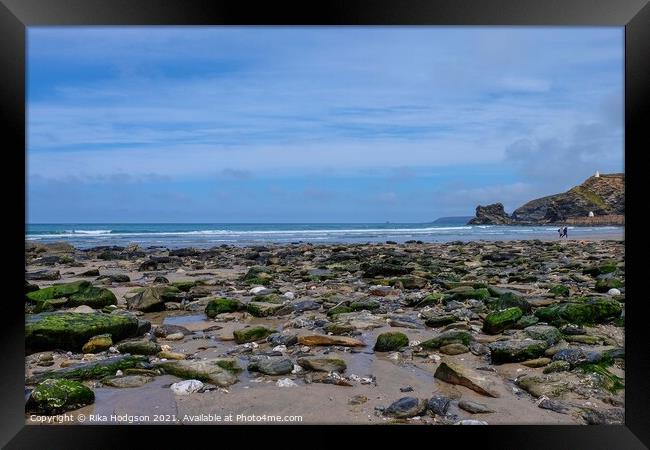 Portreath Beach, Landscape, Cornwall, UK Framed Print by Rika Hodgson