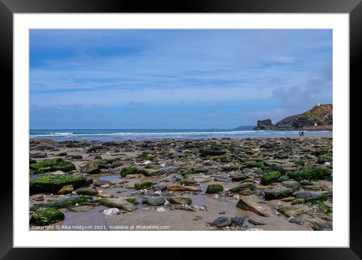 Portreath Beach, Landscape, Cornwall, UK Framed Mounted Print by Rika Hodgson