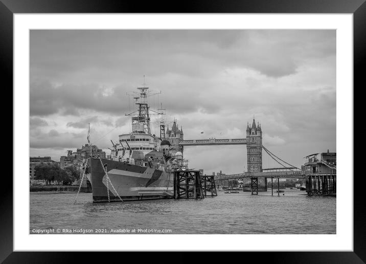 Black& White, War Ship, Tower of London, UK Framed Mounted Print by Rika Hodgson