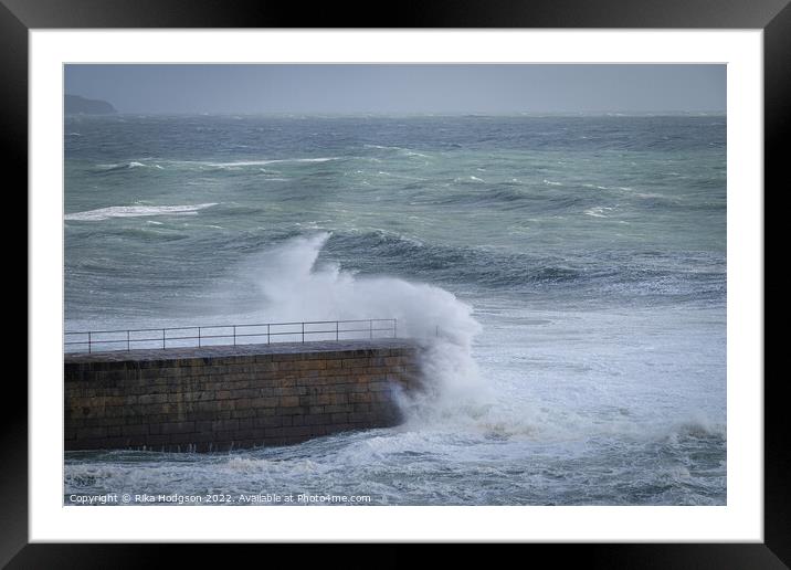 Storm Eunice, Porthleven, Cornwall, Seascape, England Framed Mounted Print by Rika Hodgson