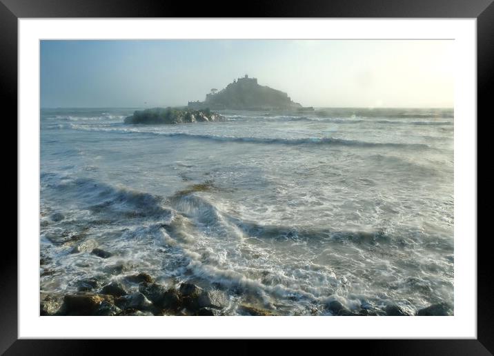 St Michael's Mount In the rain, Marazion, Cornwall Framed Mounted Print by Rika Hodgson