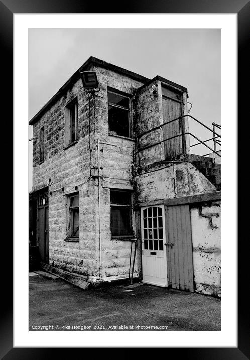 Black & White Dilapidated Guard House, Newlyn Harb Framed Mounted Print by Rika Hodgson