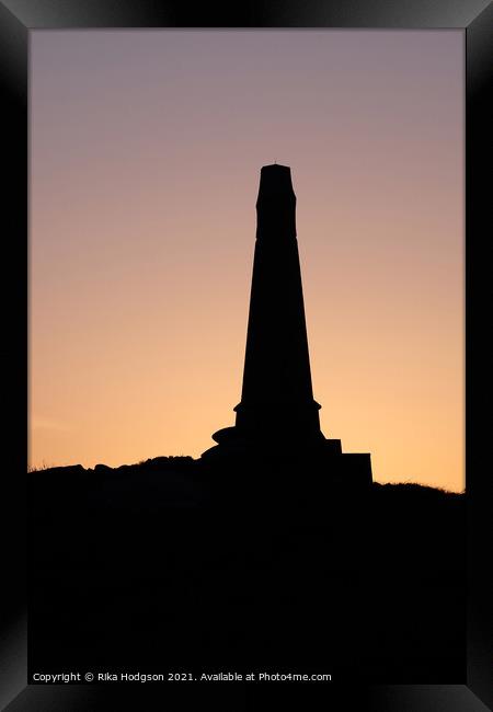 Spring Sunset, Basset Monument silhouette, Carn Br Framed Print by Rika Hodgson