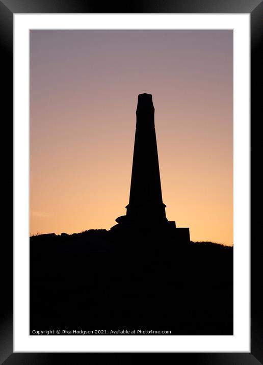 Spring Sunset, Basset Monument silhouette, Carn Br Framed Mounted Print by Rika Hodgson