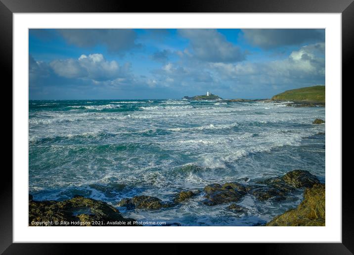 Godrevy Lighthouse, Gwithian Beach, Hayle, Cornwal Framed Mounted Print by Rika Hodgson