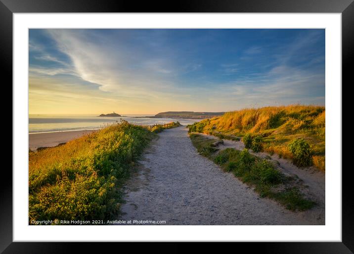 Godrevy sunset, Gwithian Beach, Hayle , England Framed Mounted Print by Rika Hodgson