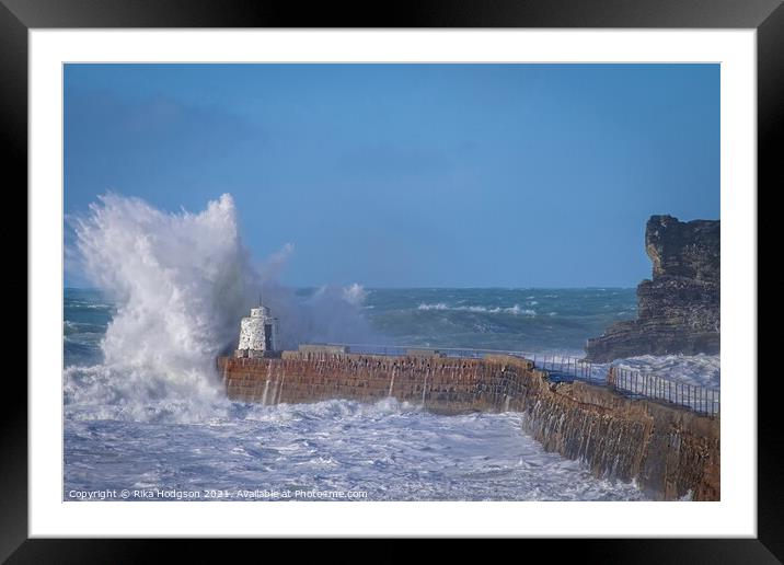 Spectacular waves, Portreath Seascape, Cornwall, England Framed Mounted Print by Rika Hodgson