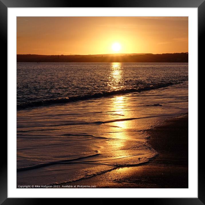 Golden sands seascape, Marazion beach, Cornwall, England Framed Mounted Print by Rika Hodgson