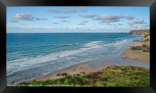 Porthtowan Beach, Seascape, Cornish Coastline  Framed Print by Rika Hodgson