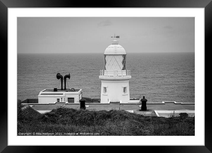 Pendeen Lighthouse, Black & White, Cornwall, England Framed Mounted Print by Rika Hodgson